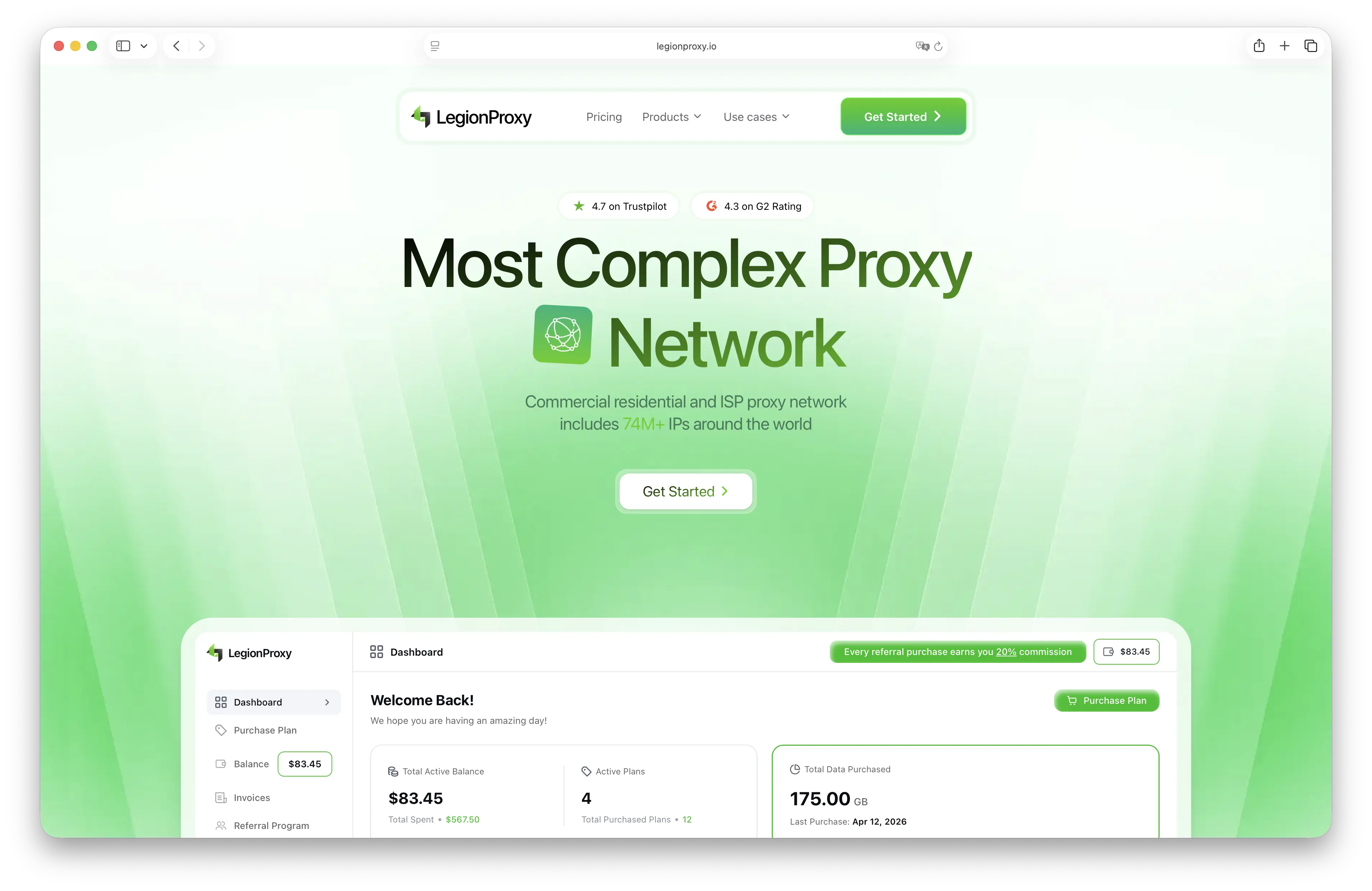 Legion Proxy Dashboard — Hero Experience